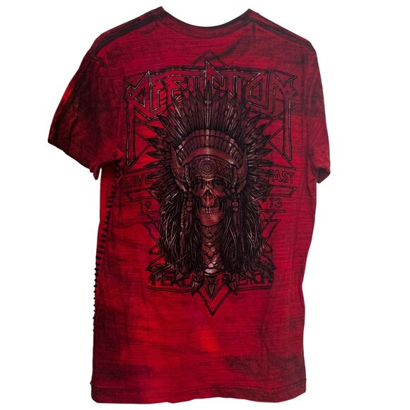 AFFLICTION Front Back Velvety Graphics Native American Skull T-Shirt Mens size L - Picture 2 of 3